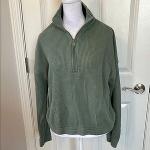 Aerie Olive Green Waffle Knit Pullover